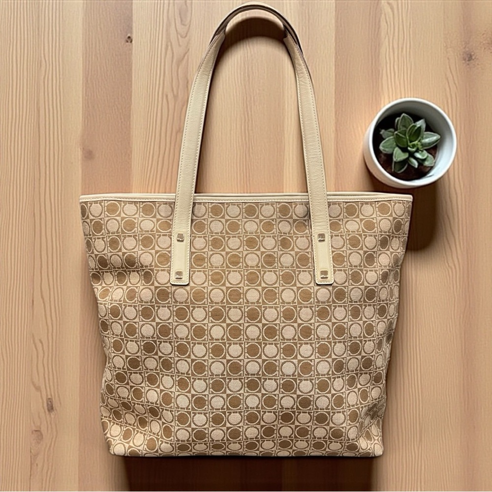 Salvatore Ferragamo Brown Gancini Canvas Tote Bag